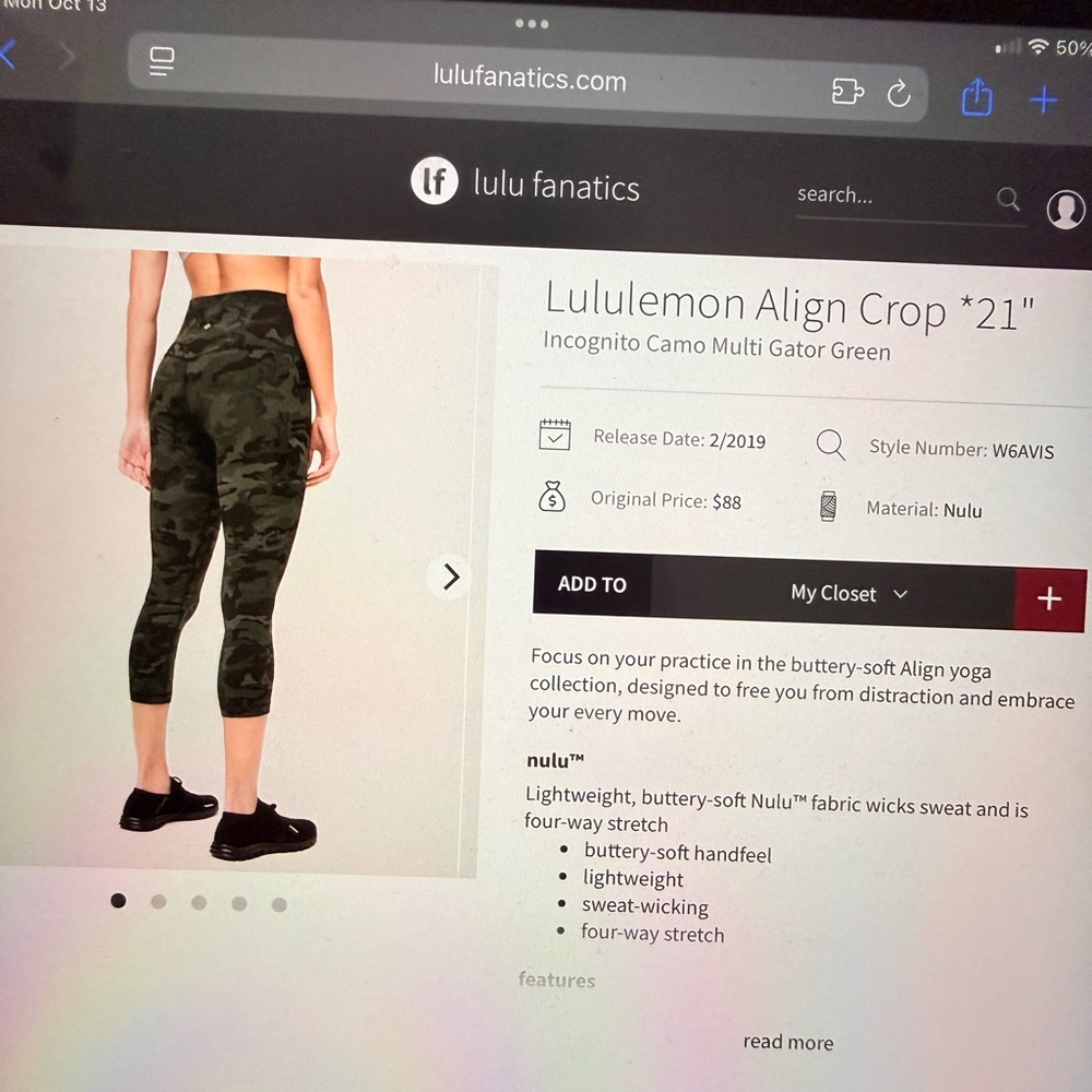 lululemon Align crop 21” Green Camouflage Leggings